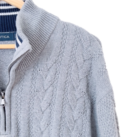 Cable Knit Fisherman Sweater Size 2XL Cotton Grandpa Sweater Normcore Mock Neck - Picture 3 of 12